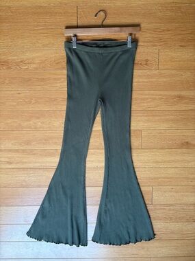 aerie Olive Ribbed Flare Pants